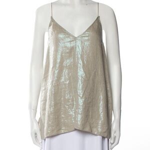 Giada Forte Linen Blouse Spaghetti Tank Vneck Sparkled Fibers Woven Sz 0 = XS